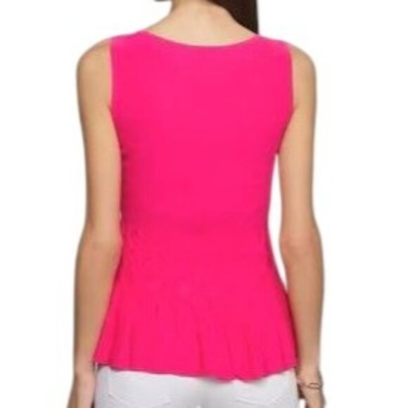 White House Black Market Womens Sleeveless Pink Textured Knit Top Peplum Medium - Picture 2 of 12
